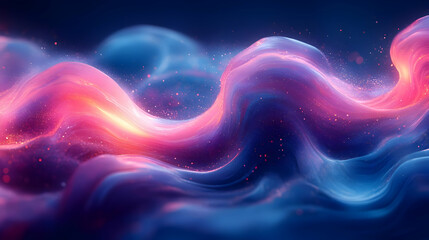 Obraz premium Abstract 3D Background with Purple, Pink, and Blue Wavy Lines and Glowing Particles