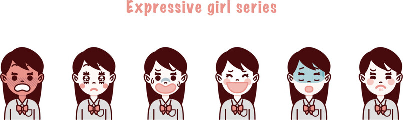 かわいい学生・女の子の表情セット2