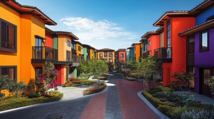 Fototapeta premium Vibrant Suburban Community with Clean Lines