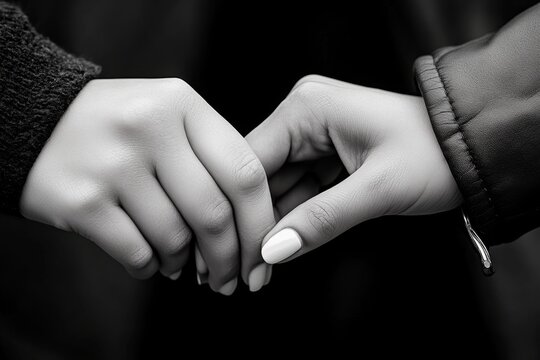 Close-up of two hands lightly touching during a shared moment, with soft light capturing the subtle attraction and affection between them, symbolizing intimacy and warmth
