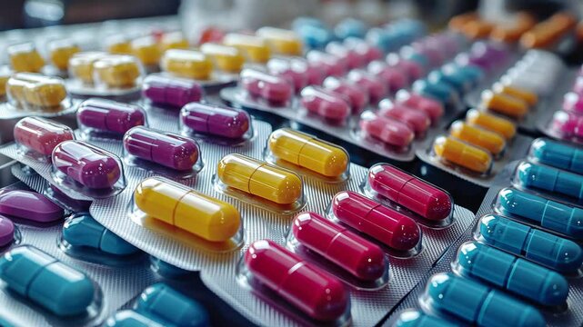 Pile of colorful medicine pills and capsules in blister packs Video