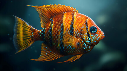 Fototapeta premium Orange and Blue Striped Fish Illustration