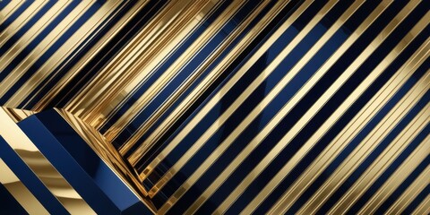 Fototapeta premium Diagonal stripes, gold and navy blue, metallic sheen, luxurious texture, abstract geometric pattern, high contrast, sleek modern design, reflective surface, minimalist elegance, corporate background, 