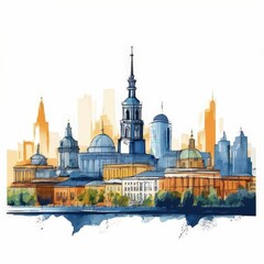the AI Image Generator, building and church water color