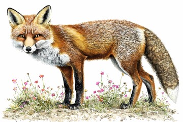 Fototapeta premium Watercolor Fox in a Serene Forest Clearing