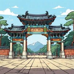 Fototapeta premium the AI Image Generator, Peaceful Scenery of An Ornate East Asian Temple