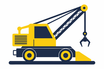  Yellow mobile crane silhouette on a white background