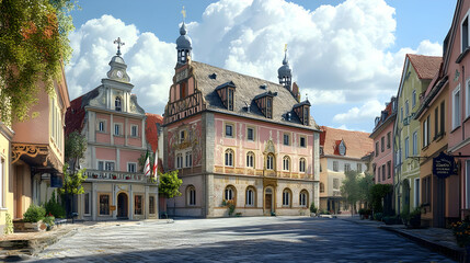 Obraz premium European Town Square Illustration