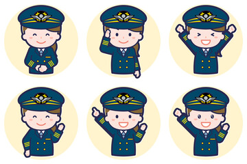 パイロットの女性のポーズセット_01