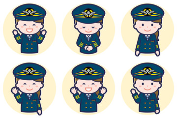 パイロットの女性のポーズセット_02