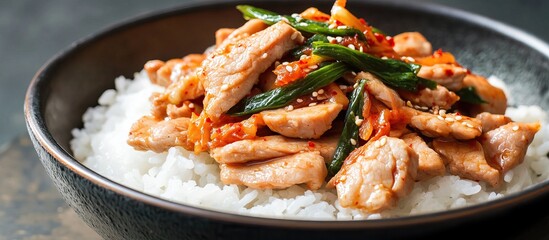 Delicious Korean Pork and Kimchi Rice Bowl