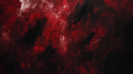 Fototapeta premium An abstract oil painting background with bold, rough brushstrokes in dark red and black, creating a mysterious and haunting atmosphere.