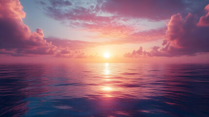 Fototapeta premium Pink Sunset Over Ocean - 3D Illustration