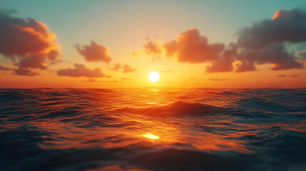Obraz premium Ocean Sunset Background - Beautiful Golden Sky Over Water
