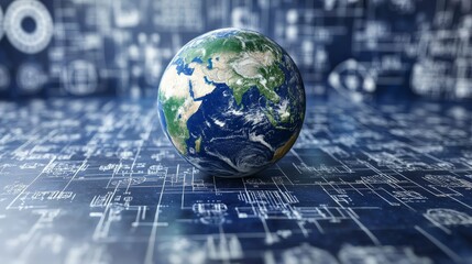 Globe with Mathematical Equations and Symbols Background