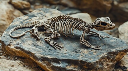 Naklejka premium Lizard Skeleton on Rock