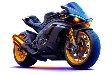 Obraz premium a 2D cartoon illustration of a high-speed motorcycle parked by the roadside fast and powerful white background
