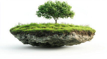 hyper realistic image of floating island featuring lush green grass and solitary tree, evoking sense of tranquility and wonder. This captivating scene invites imagination and exploration