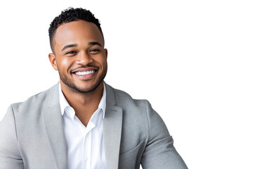 PNG Image of Cheerful African American professional man in a grey blazer
