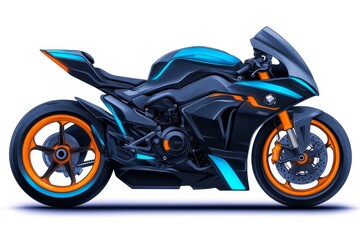 Obraz premium a 2D cartoon illustration of a sports motorcycle parked by a racetrack sleek and speedy white background