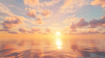 Obraz premium Vibrant ocean sunset with orange, pink, and yellow hues as sun dips below horizon, serene coastal view