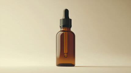 sleek amber oil bottle with dropper stands elegantly against soft, neutral background, showcasing its refined design and versatility for various uses