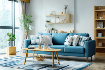 living room with blue sofa Interior of modern style