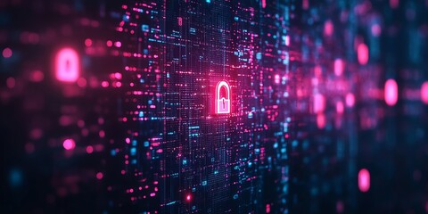 A glowing padlock icon in a digital abstract background.