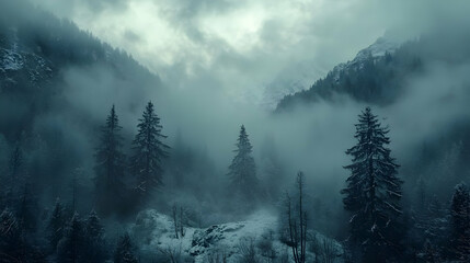 Misty Mountain Forest Illustration