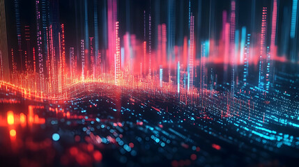 Fototapeta premium Abstract Cityscape - Red and Blue Lights - 3D Digital Art