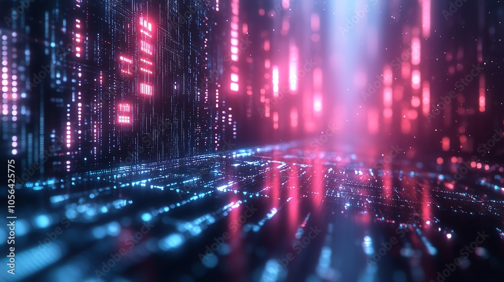 Aufkleber Abstract digital background with glowing lines and particles.