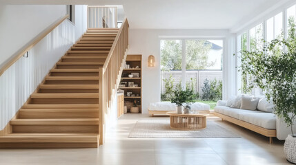 home interior design modern, living room with staircase