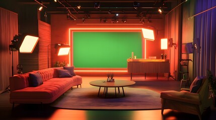 interior of a hotel with Room for shooting with green screen