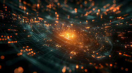 Fototapeta premium Abstract 3D Background with Orange Glowing Lines and Bokeh