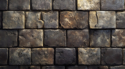 Fototapeta premium Natural stone brick wall with rugged texture and mixed shades of gray, brown, and beige stones