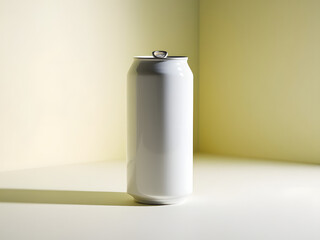 white color aluminum soda can isolated in grey background empty mockup for advertising	