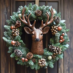 tree deer in christmas wreath