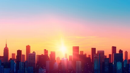 Fototapeta premium Vibrant City Skyline at Sunset with Towering Structures