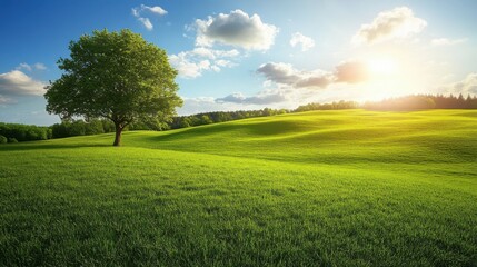 Obraz premium Serene Green Landscape Under Bright Sky