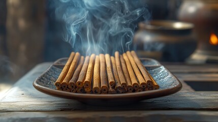 Close Up of Burning Incense Sticks: A Spiritual Ritual