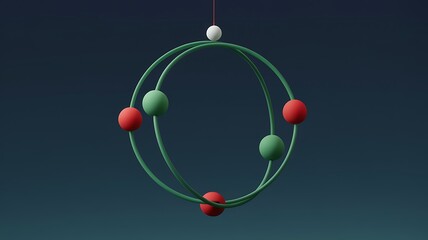 Abstract 3D Sculpture with Intertwined Green Rings and Colorful Spheres