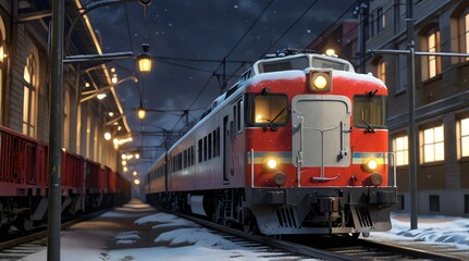 festive winter train scene