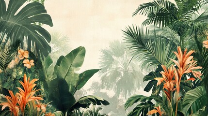 Fototapeta premium Lush Tropical Foliage and Flowers