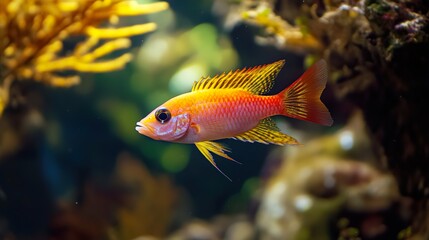 Obraz premium Vibrant Orange Fish Swimming in a Coral Reef Aquarium