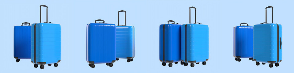 Set of Blue Flight Suit Case Minimalist 3D Illustration Isolated