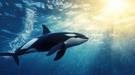 Obraz premium Orca Swimming Towards Sunlight