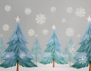 Obraz premium Delicate Christmas tree pattern with delicate snowflakes on a soft pastel background.