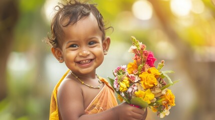 Fototapeta premium portrait of a little girl with flowers