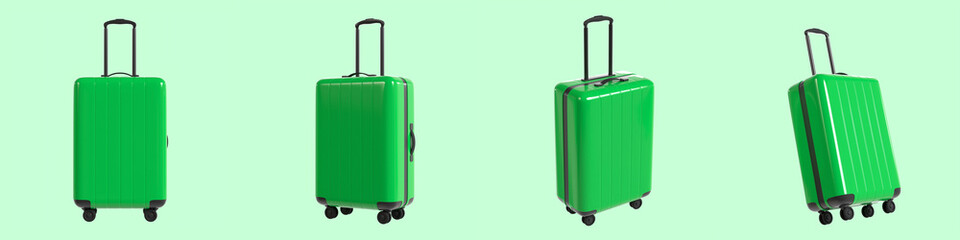 Set of Green Flight Suit Case Minimalist 3D Illustration Isolated