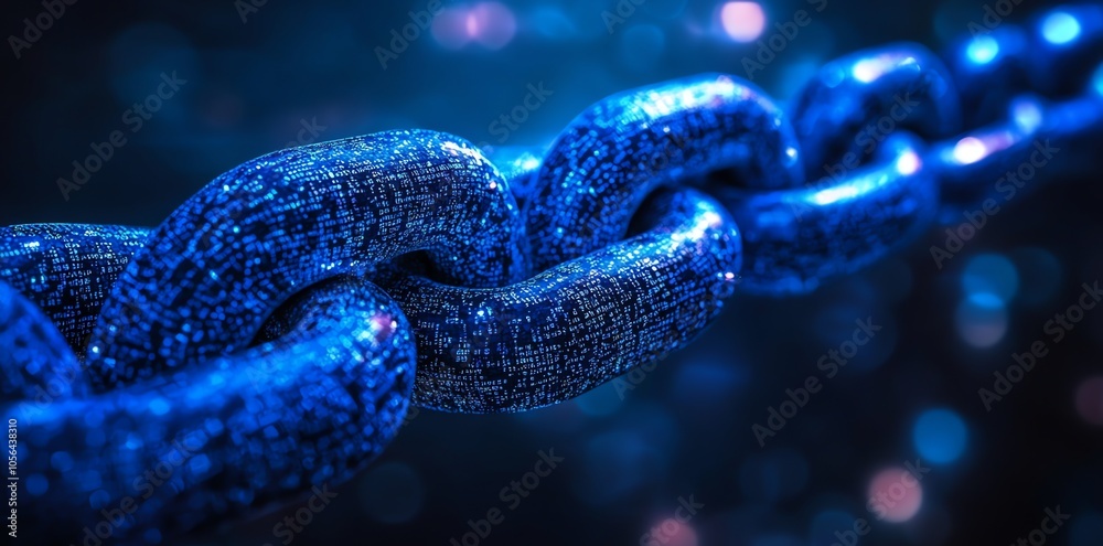 Poster Close-up of a blue metal chain with bokeh background.